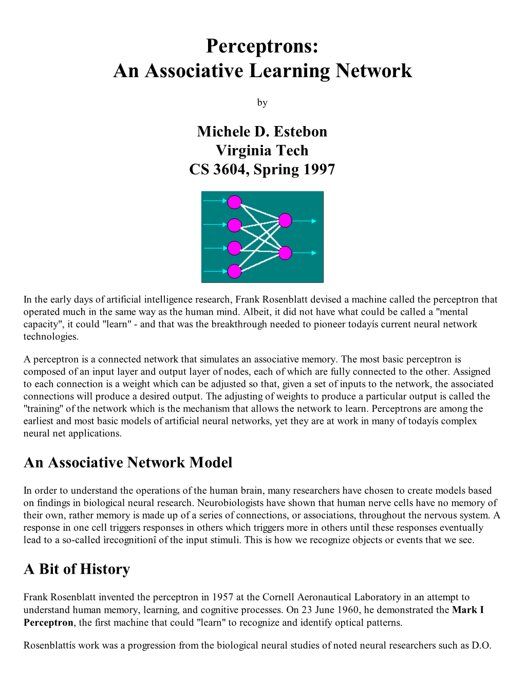 Perceptrons: an Associative Learning Network