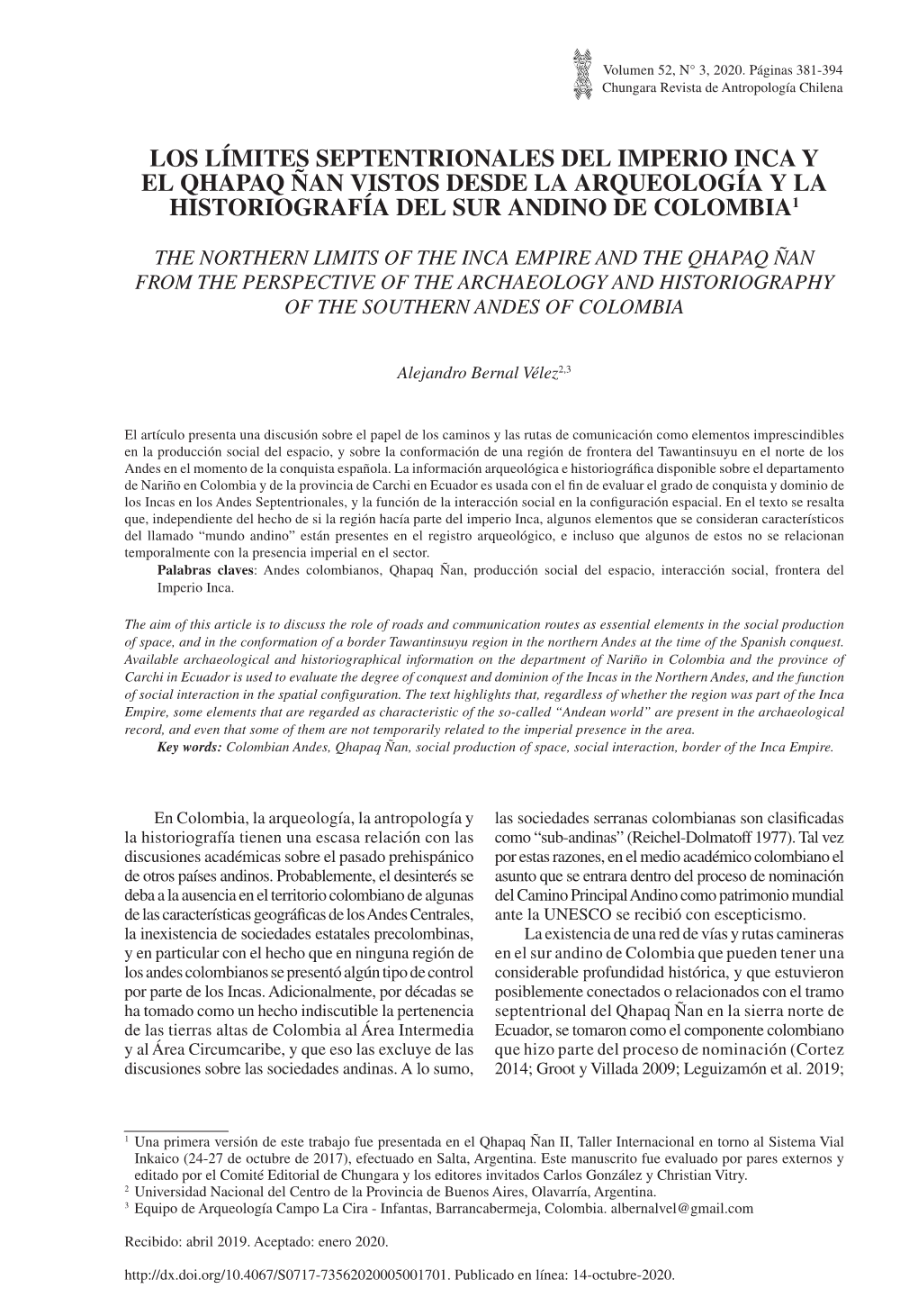 Los Límites Septentrionales Del Imperio Inca Y El Qhapaq Ñan Vistos Desde La Arqueología Y La Historiografía Del Sur Andino De Colombia1