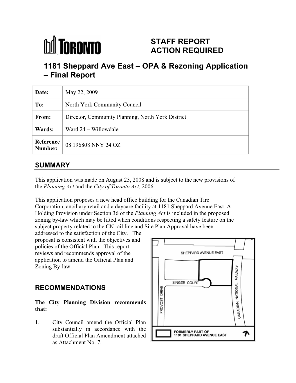 STAFF REPORT ACTION REQUIRED 1181 Sheppard Ave East – OPA & Rezoning Application – Final Report
