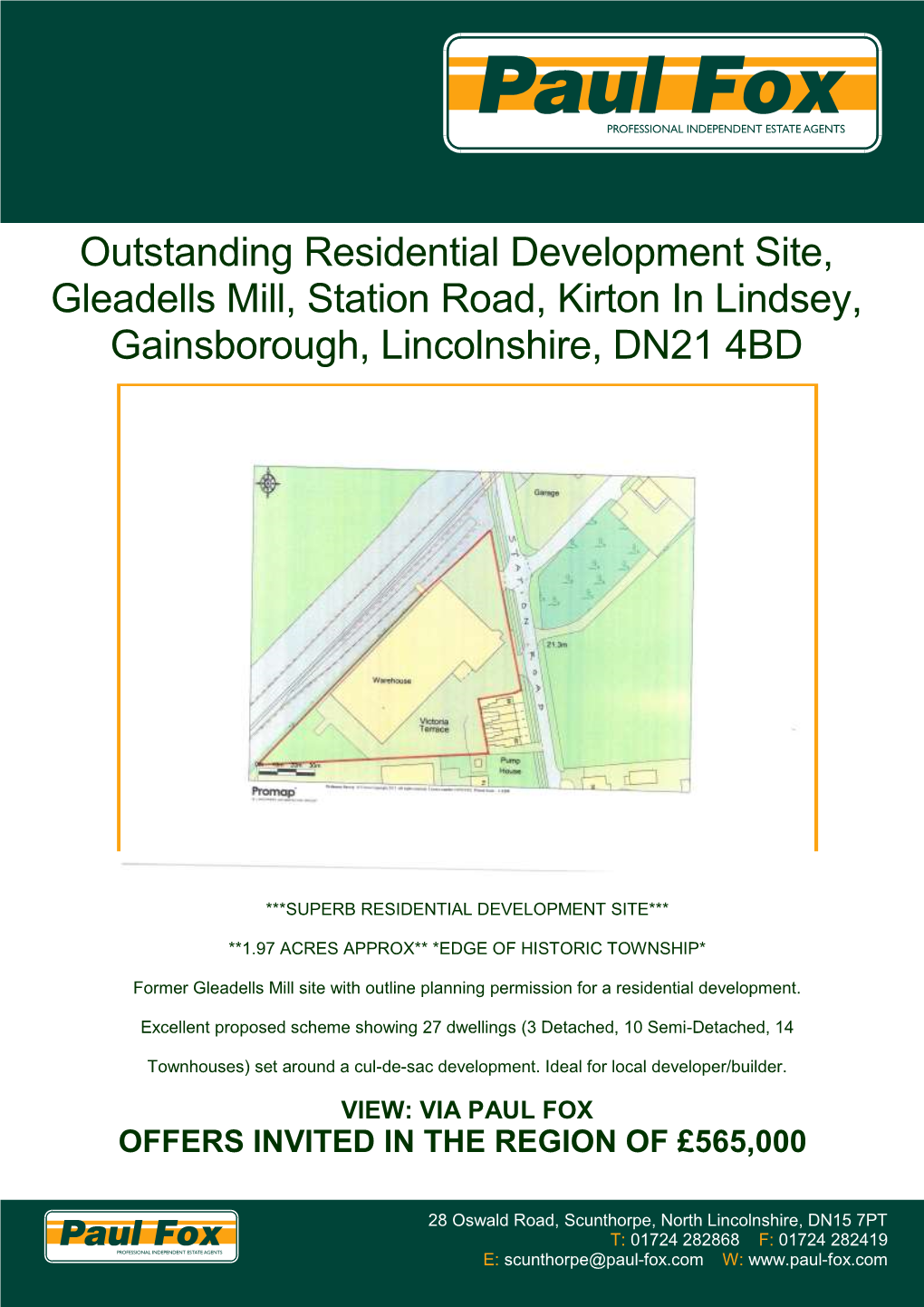 Outstanding Residential Development Site, Gleadells Mill, Station Road, Kirton in Lindsey, Gainsborough, Lincolnshire, DN21 4BD