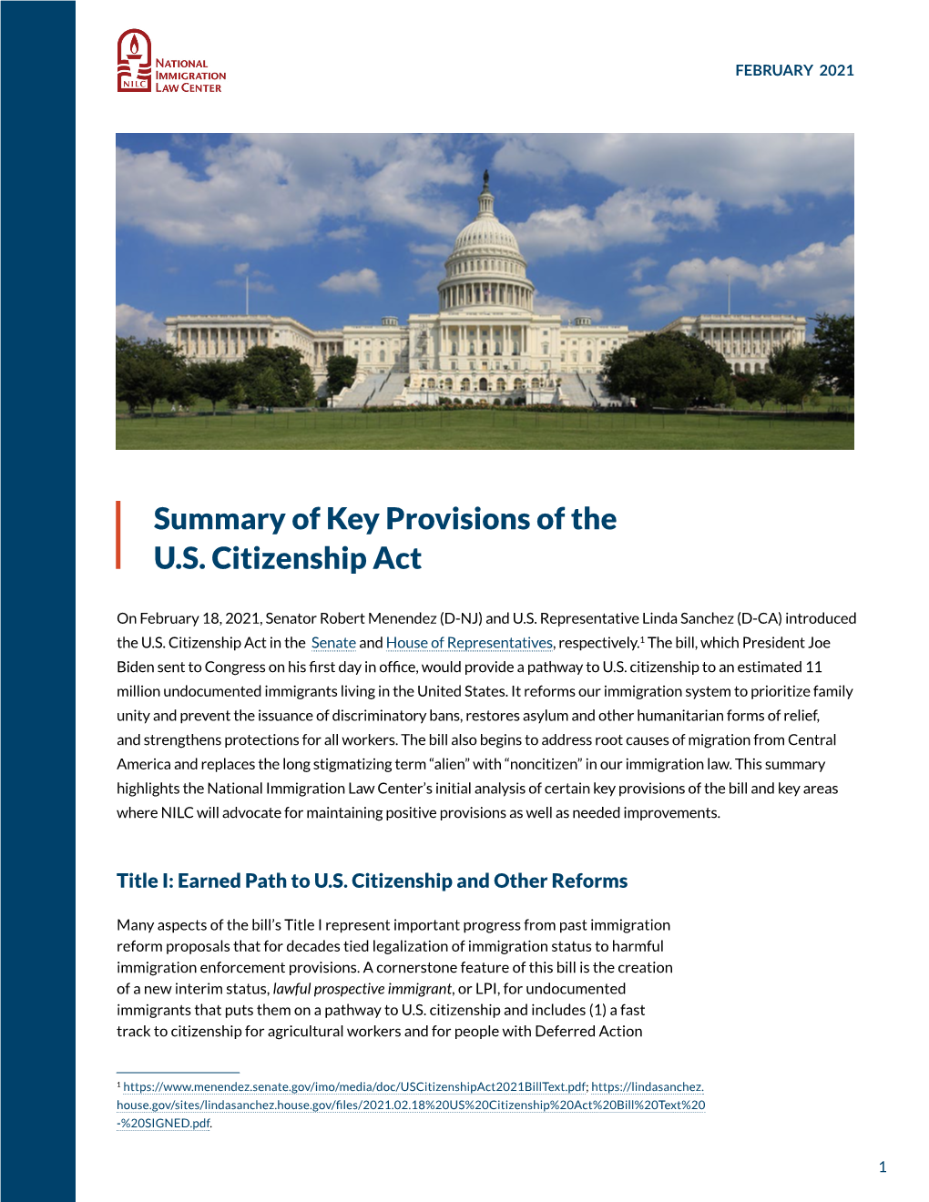 Summary of Key Provisions of the U.S. Citizenship Act