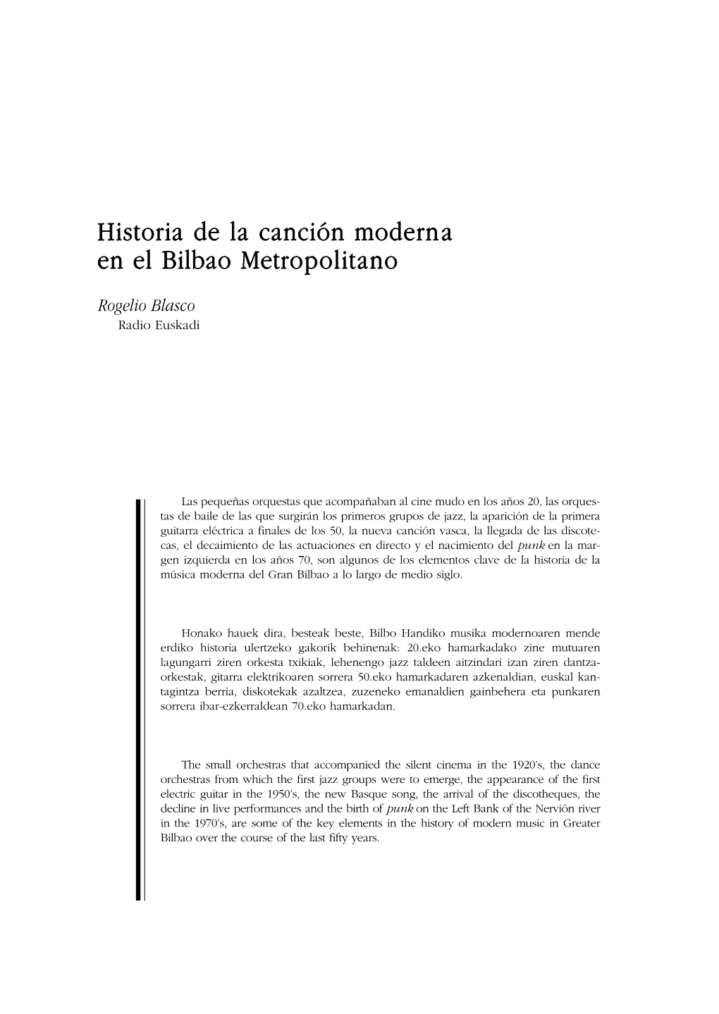 Historia De La Canción Moderna En El Bilbao Metropolitano