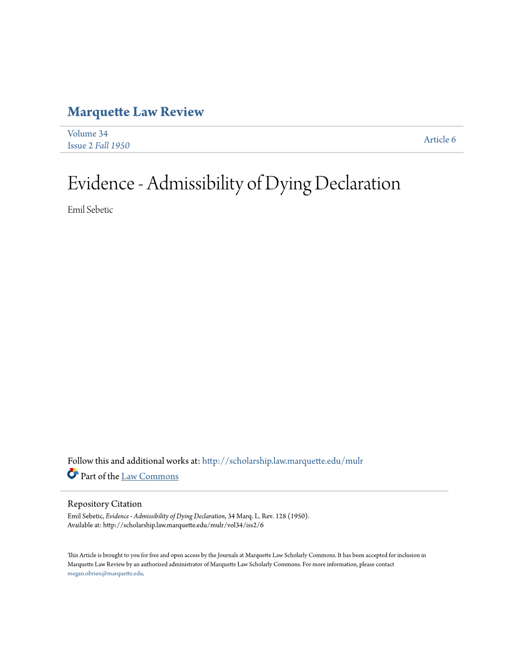 Admissibility of Dying Declaration Emil Sebetic