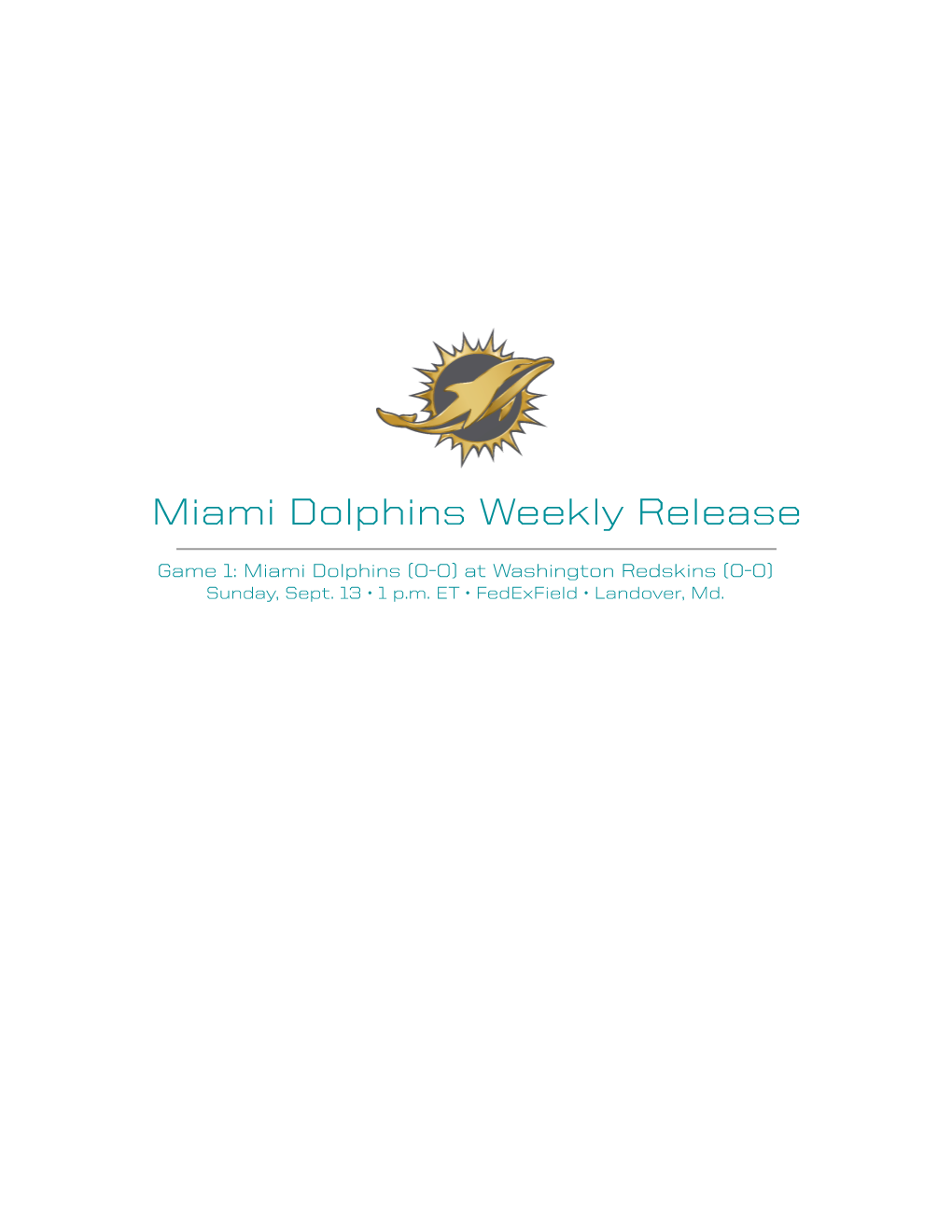 Miami Dolphins Weekly Release