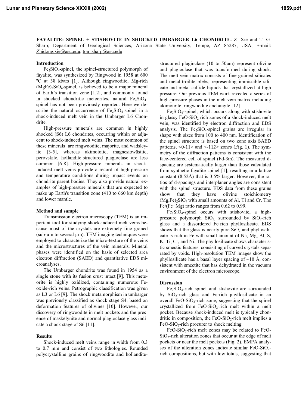 Fayalite- Spinel + Stishovite in Shocked Umbarger L6 Chondrite