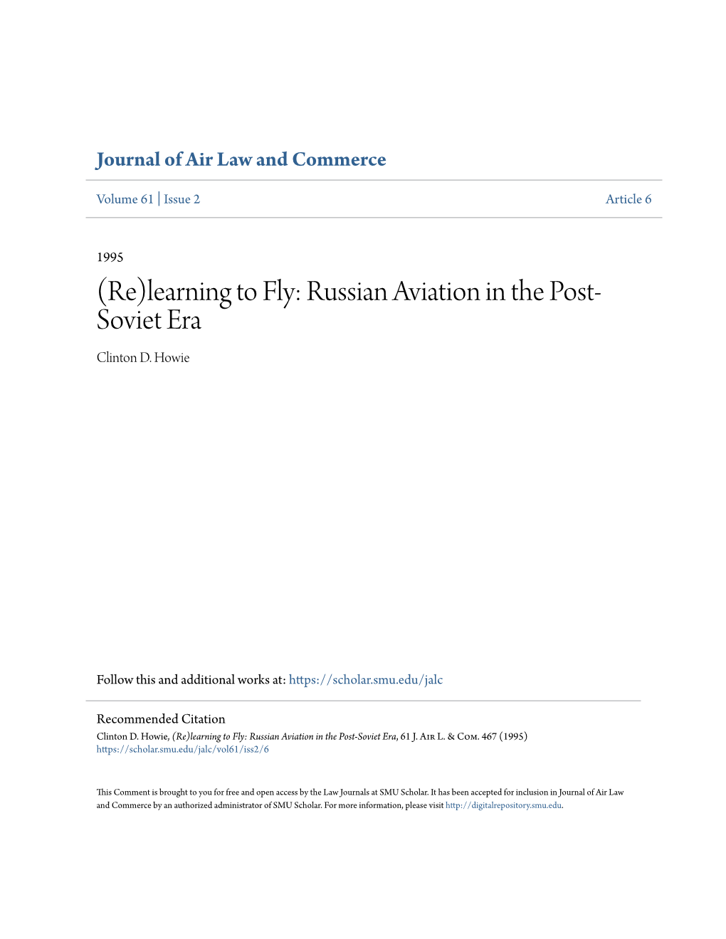 Russian Aviation in the Post-Soviet Era, 61 J