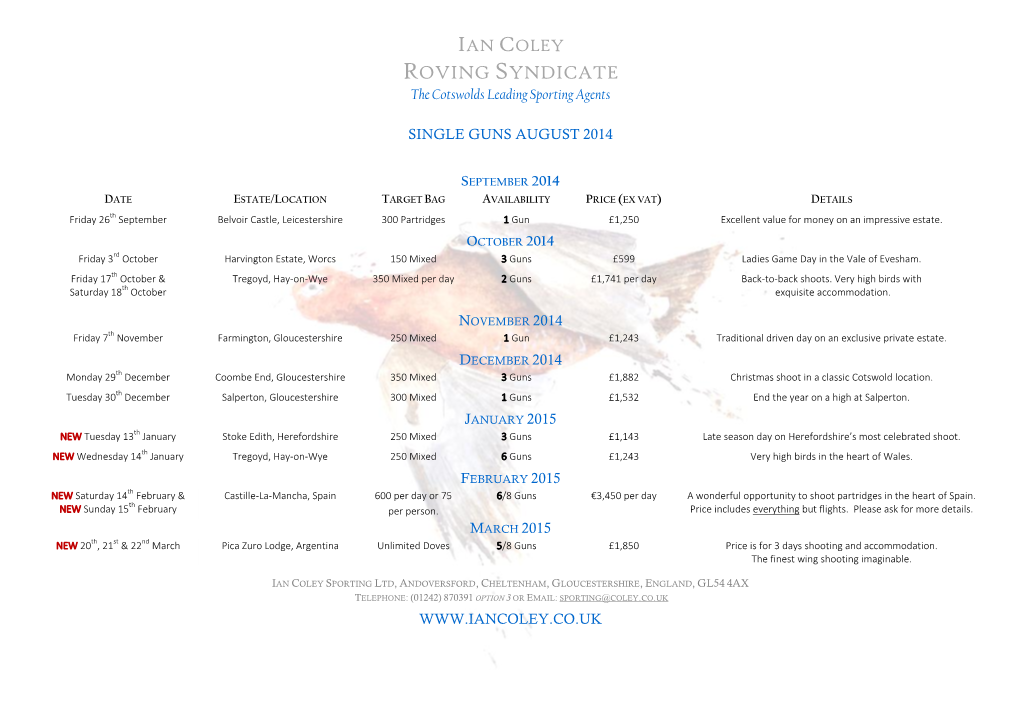 ROVING SYNDICATE the Cotswolds Leading Sporting Agents