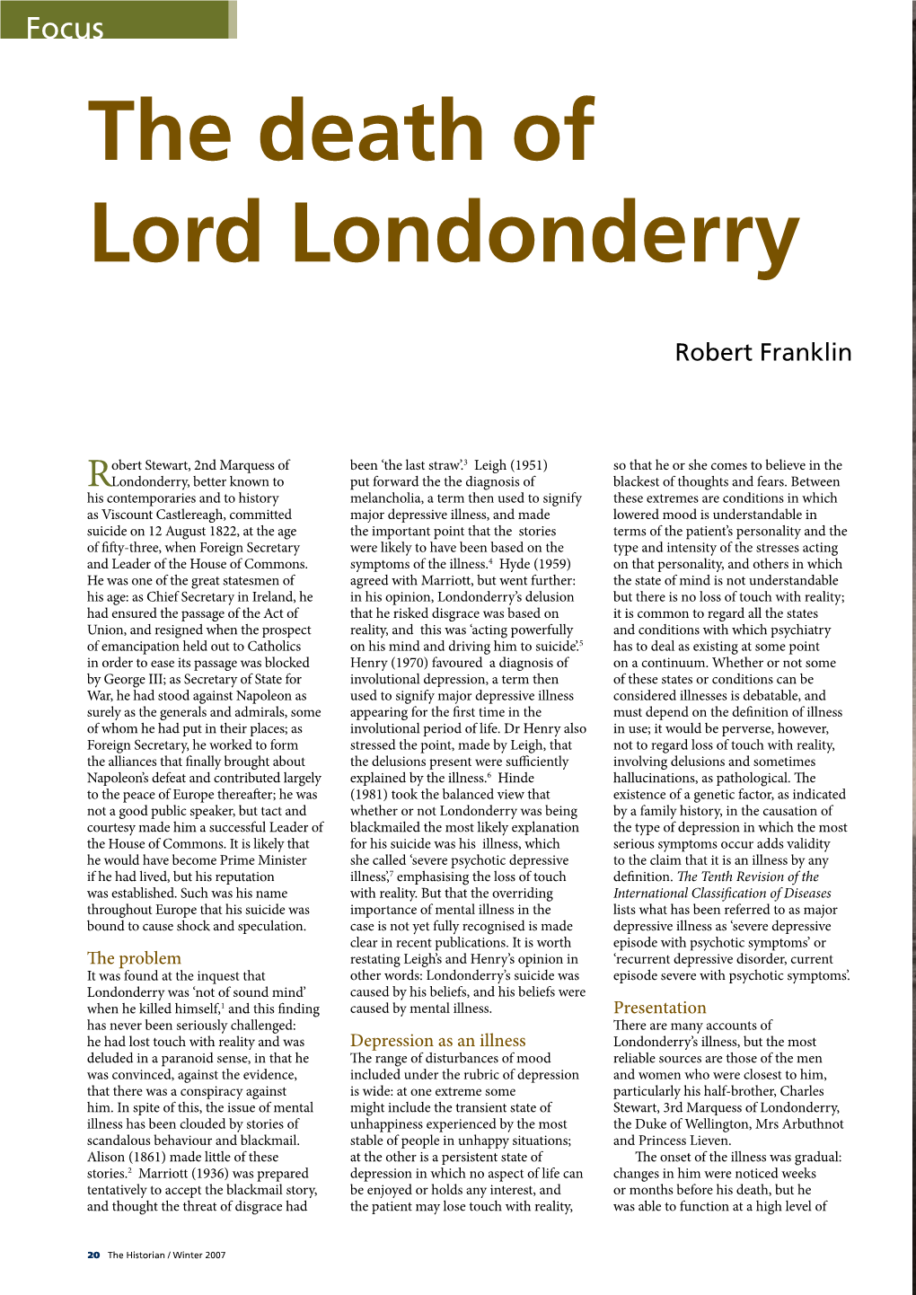 The Death of Lord Londonderry