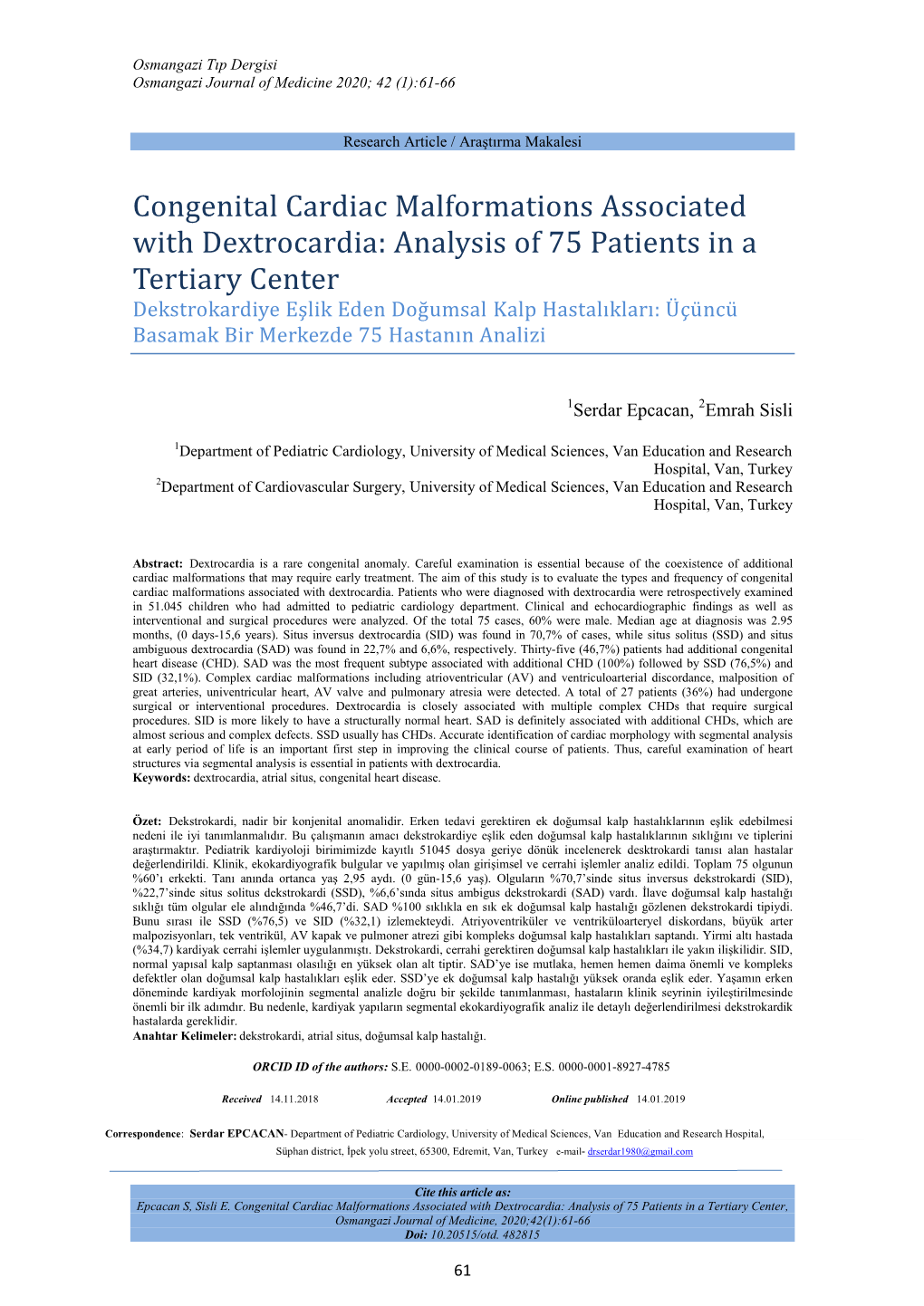 Congenital Cardiac Malformations Associated with Dextrocardia