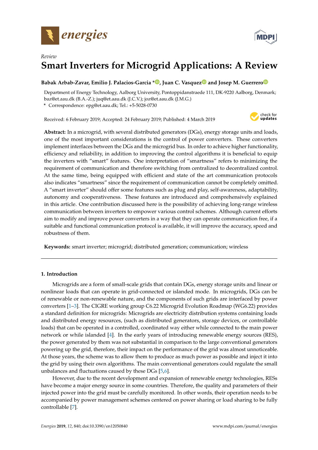 Smart Inverters for Microgrid Applications: a Review