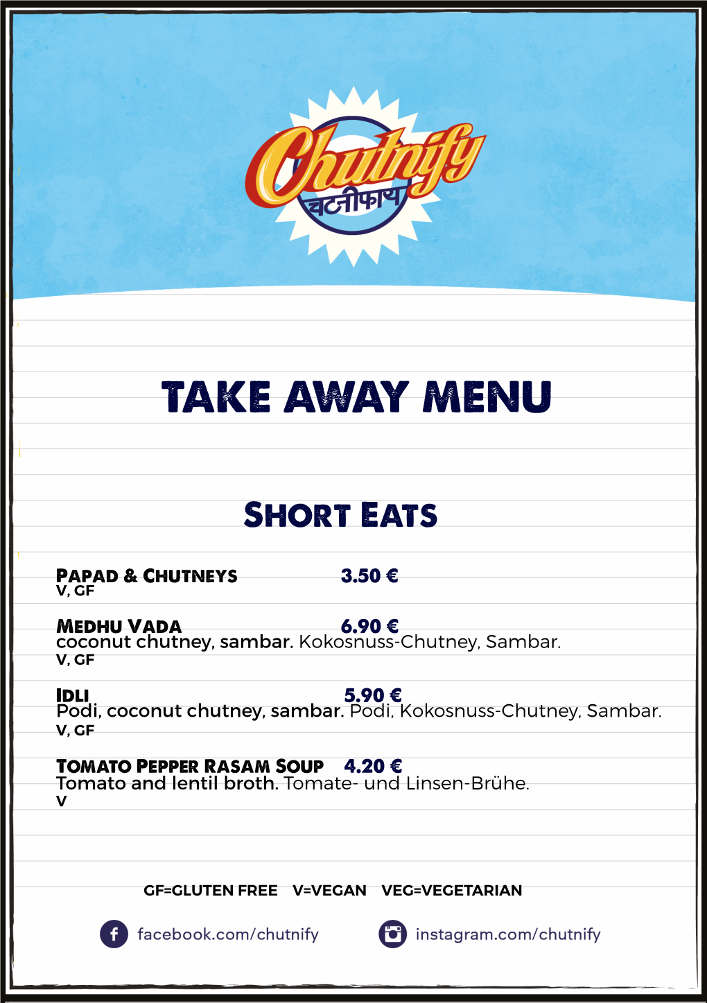 Take Away Menu