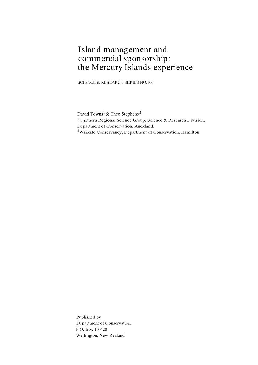 Island Management and Commercial Sponsorship: the Mercury Islands Experience