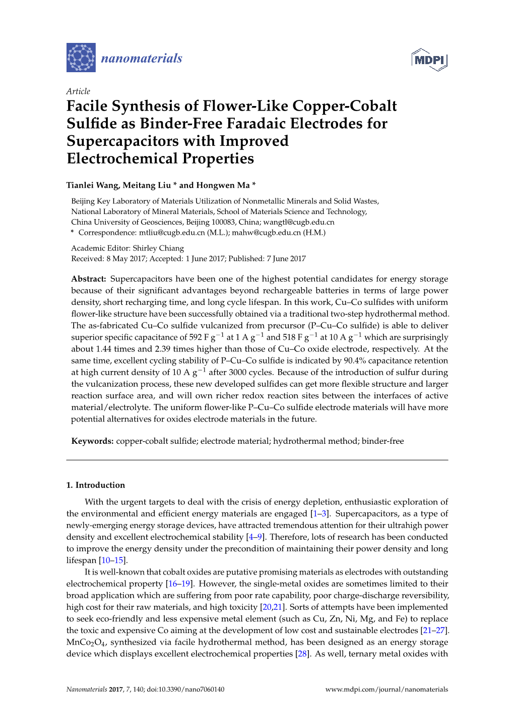 Facile Synthesis of Flower-Like Copper-Cobalt Sulfide As Binder