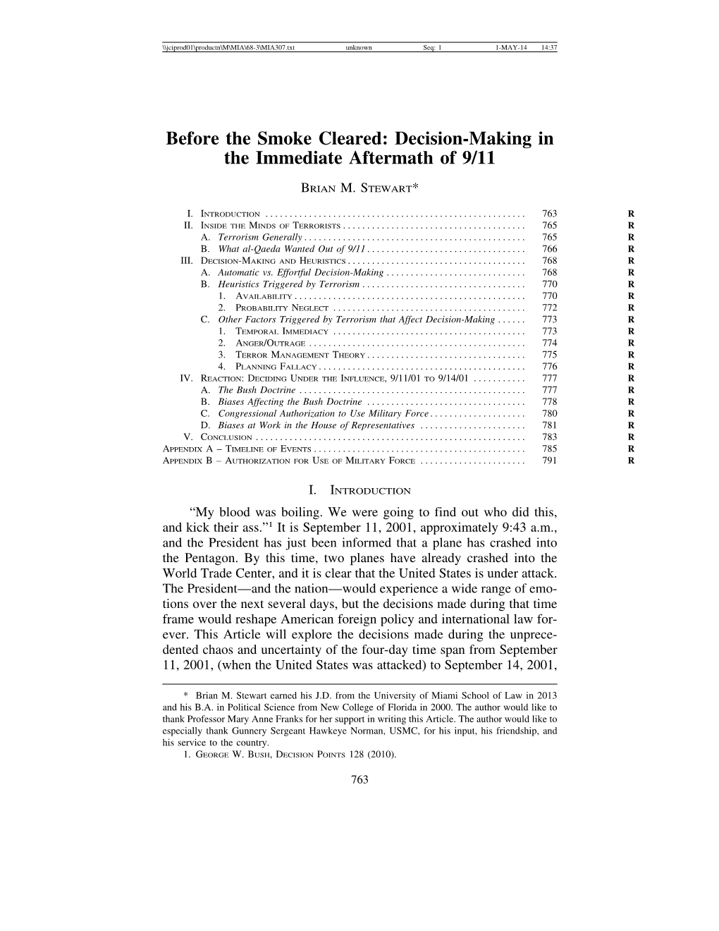 Decision-Making in the Immediate Aftermath of 9/11