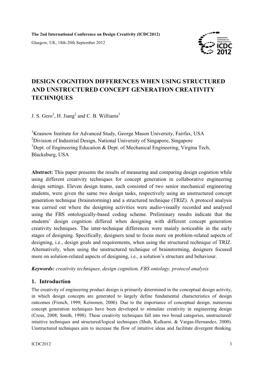 Design Cognition Differences When Using Structured and Unstructured Concept Generation Creativity Techniques