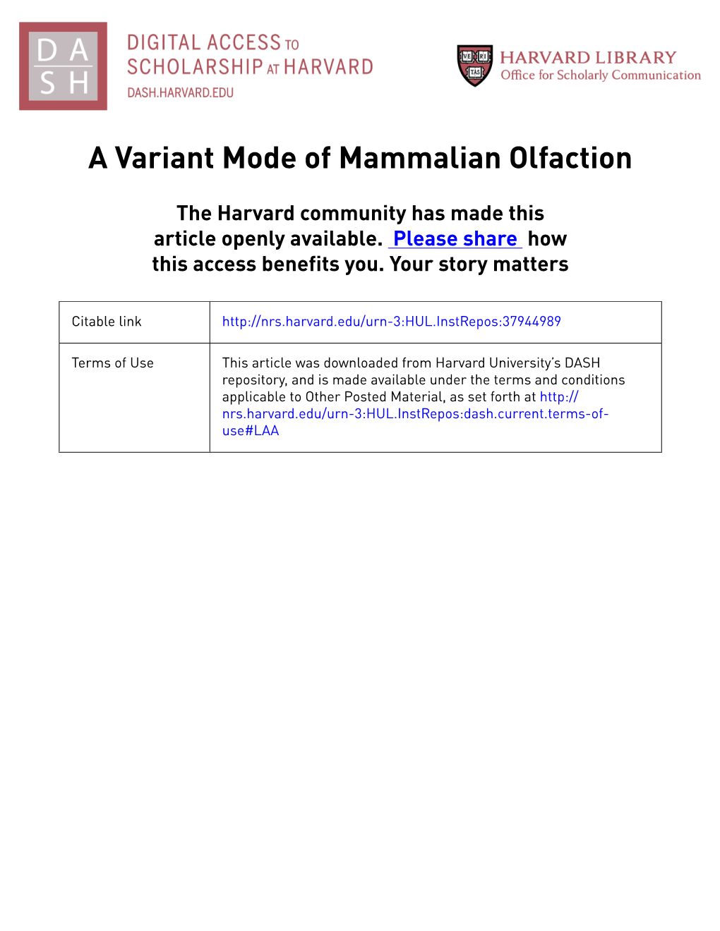 A Variant Mode of Mammalian Olfaction