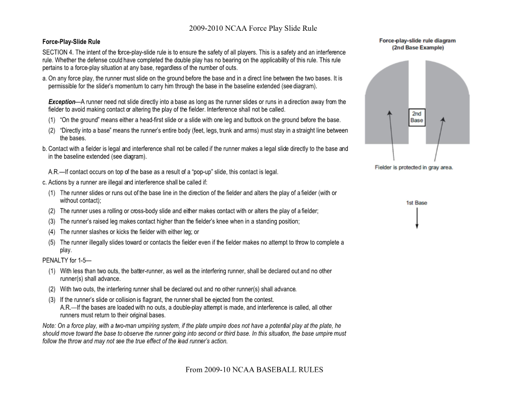 2009-2010 NCAA Force Play Slide Rule from 2009-10 NCAA