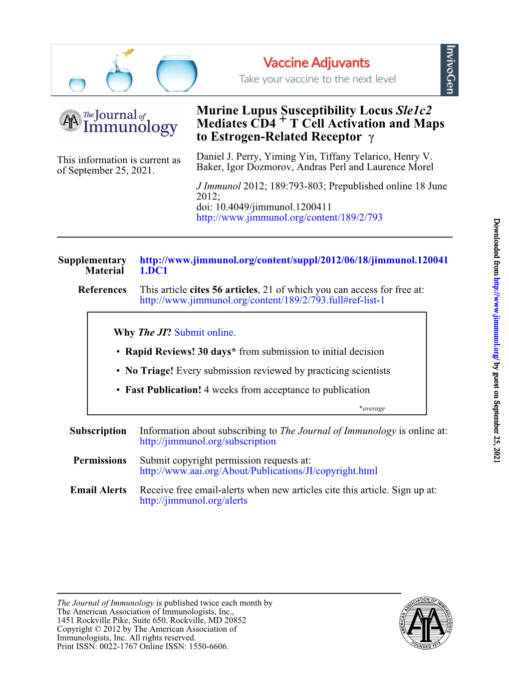 Γ to Estrogen-Related Receptor T Cell Activation and Maps + Mediates