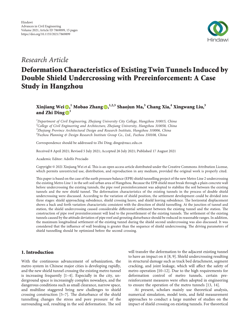 Deformation Characteristics of Existing Twin Tunnels Induced by Double Shield Undercrossing with Prereinforcement: a Case Study in Hangzhou