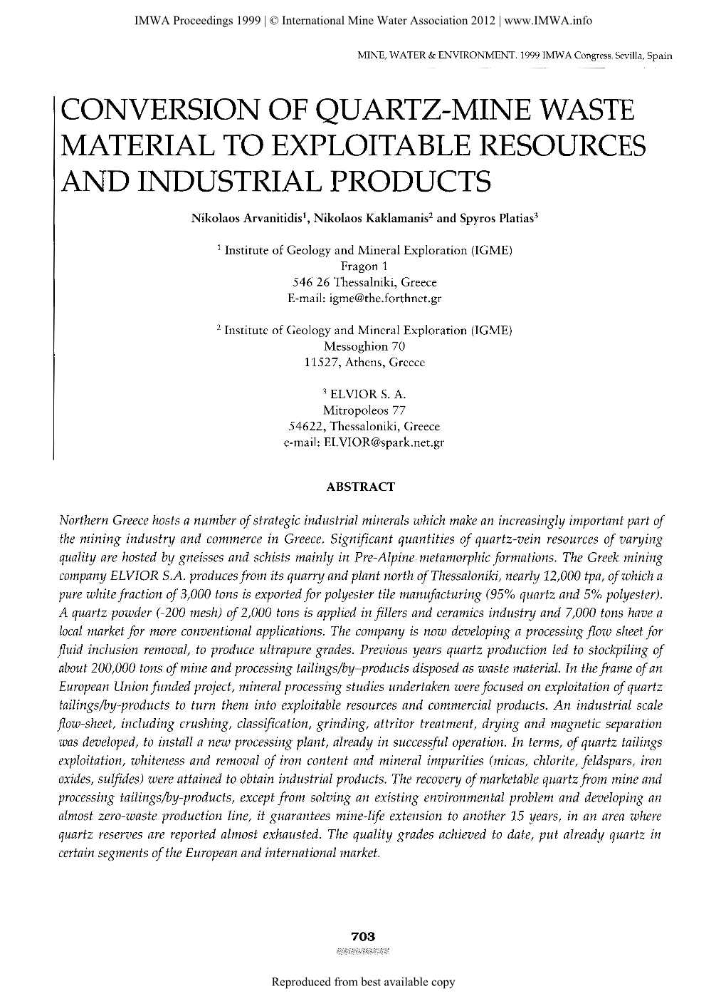 Conversion of Quartz-Mine Waste Material to Exploitable Resources and Industrial Products
