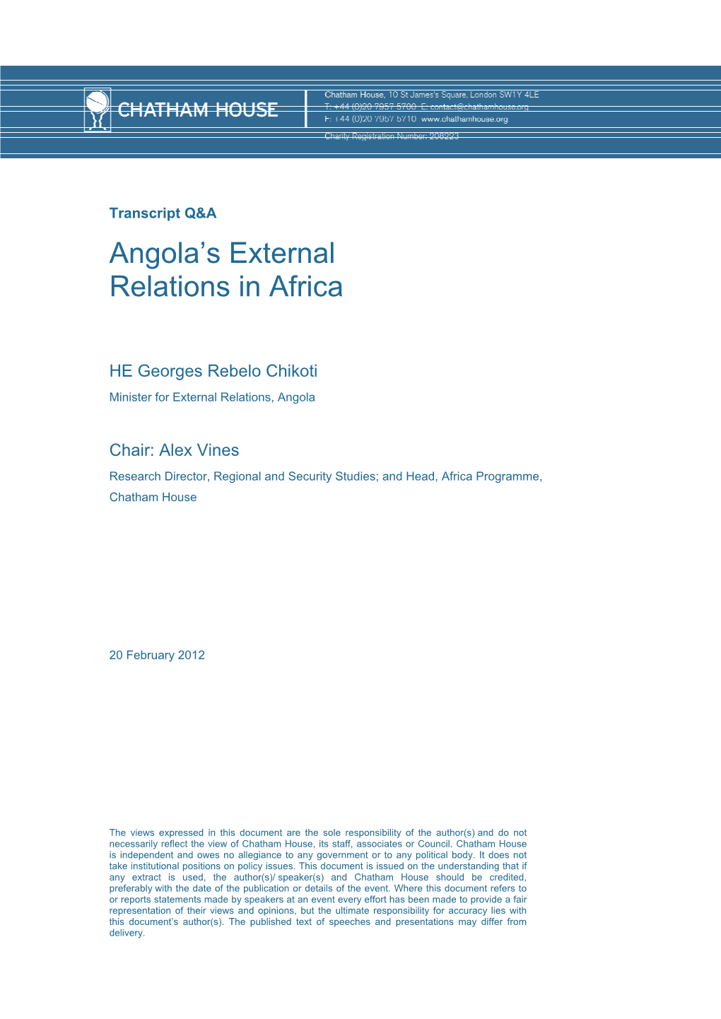 Angola's External Relations in Africa