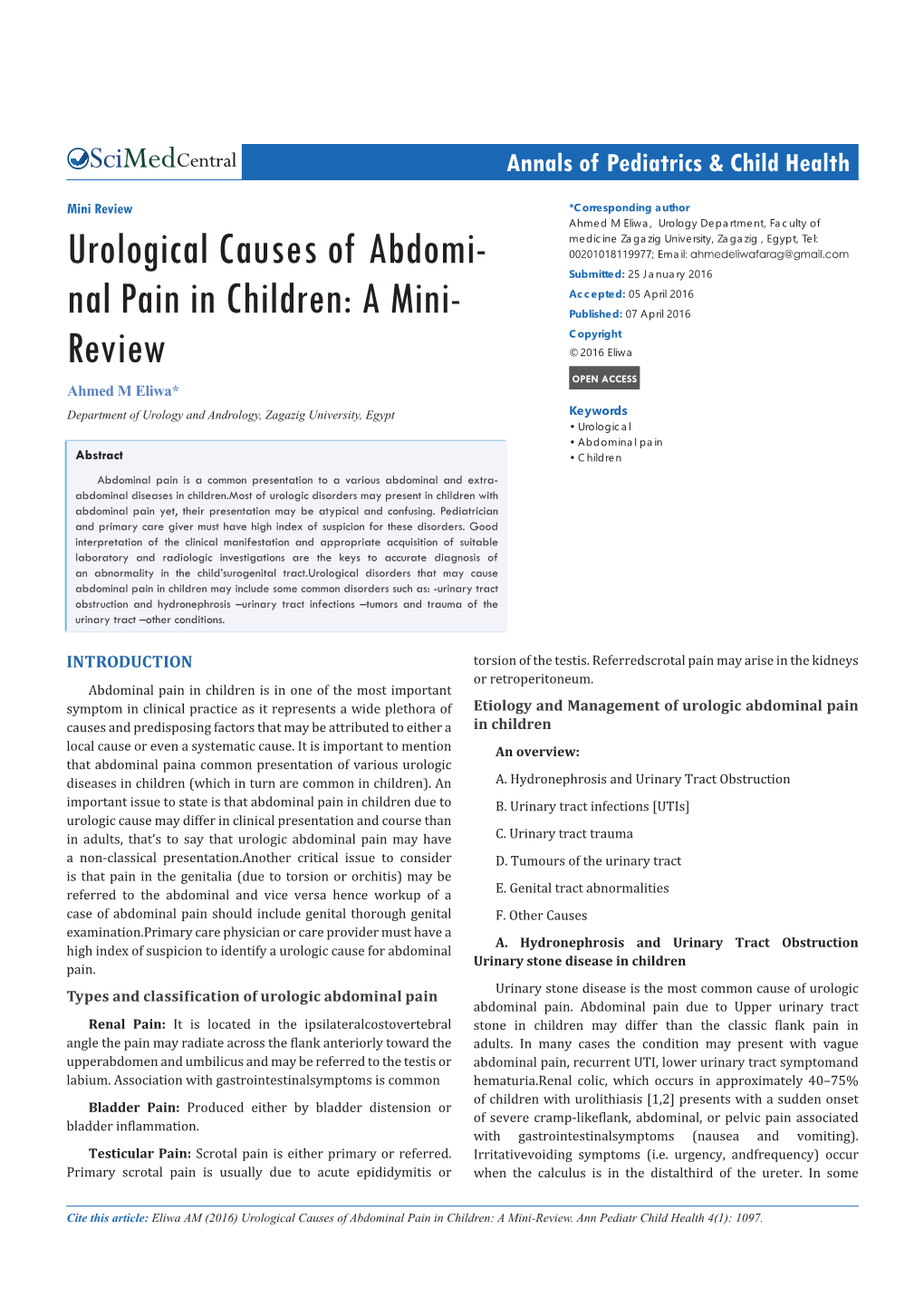 Urological Causes of Abdominal Pain in Children: a Mini-Review