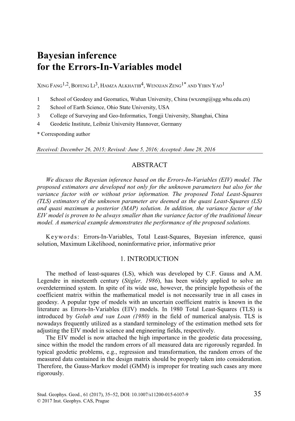 Bayesian Inference for the Errors-In-Variables Model