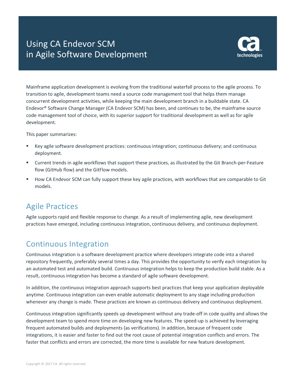 Using CA Endevor SCM in Agile Software Development