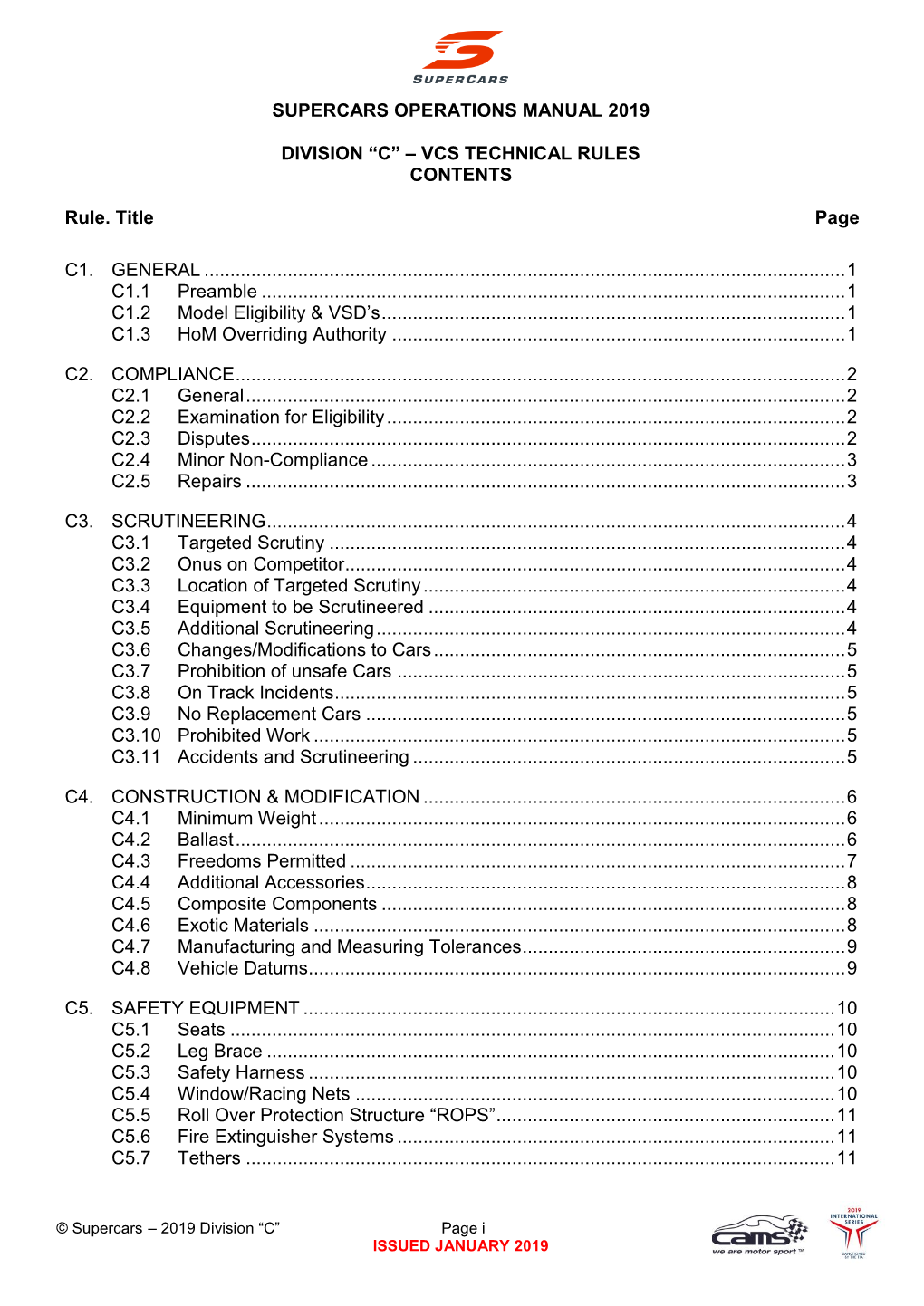 Division “C” – Vcs Technical Rules Contents