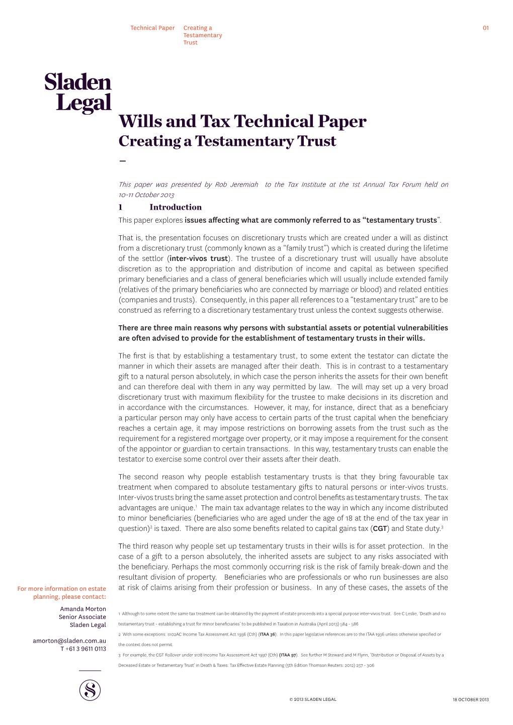 Wills and Tax Technical Paper Creating a Testamentary Trust