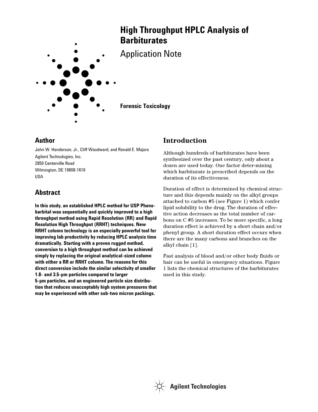 High Throughput HPLC Analysis of Barbiturates Application Note