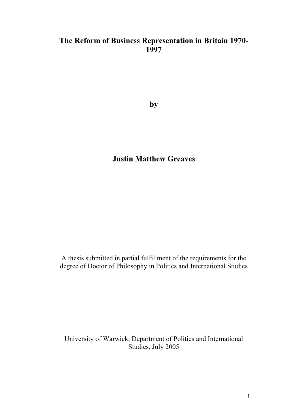 The Reform of Business Representation in Britain 1970-1997