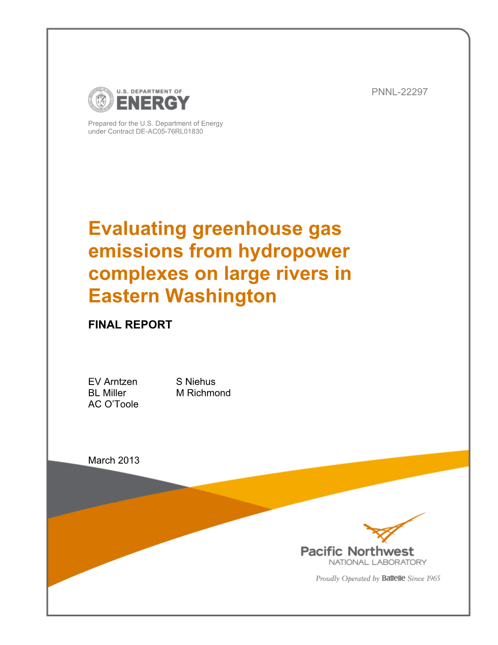 Evaluating Greenhouse Gas Emissions from Hydropower Complexes on Large Rivers in Eastern Washington