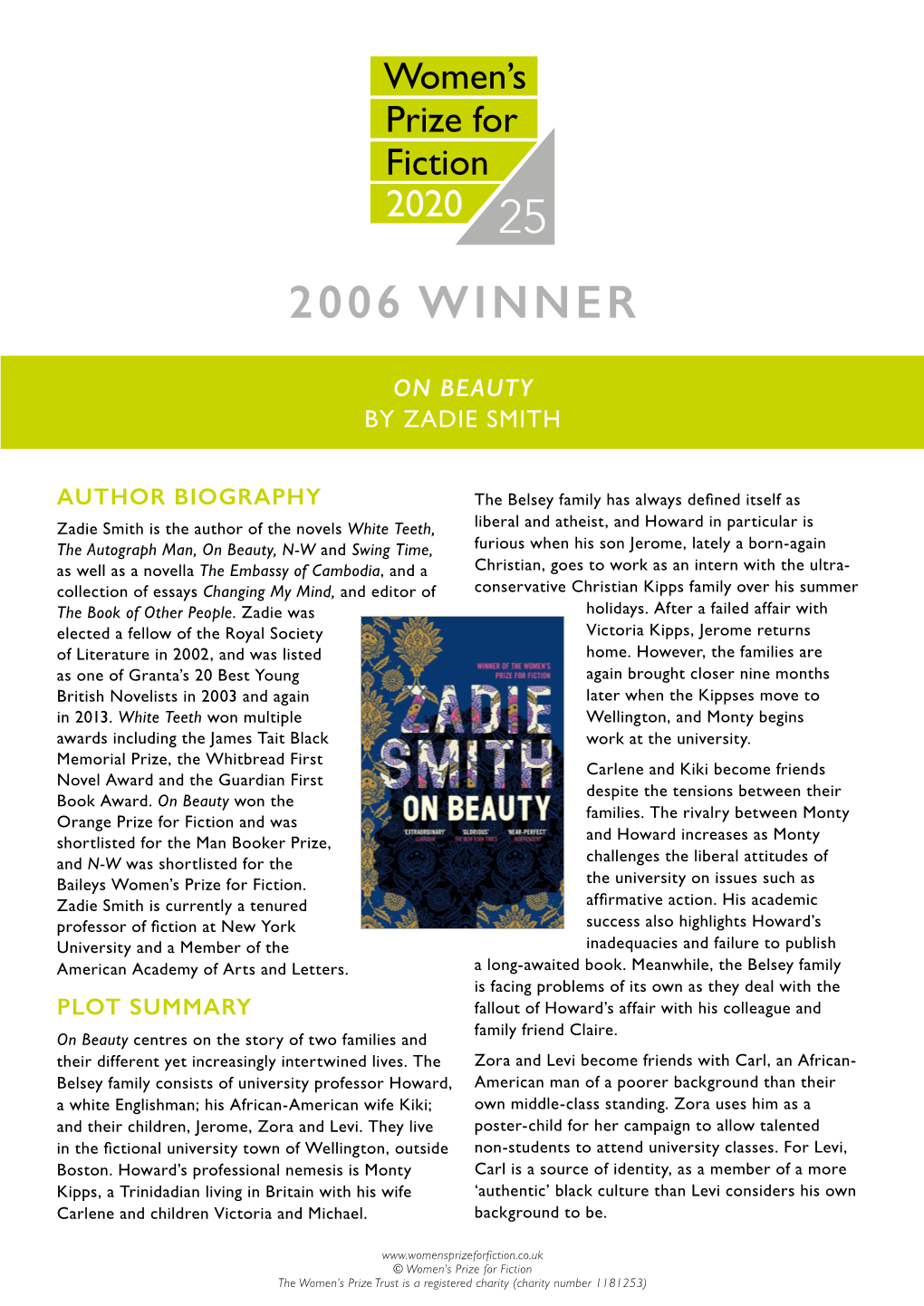 WPF Reading Guide on Beauty Zadie Smith