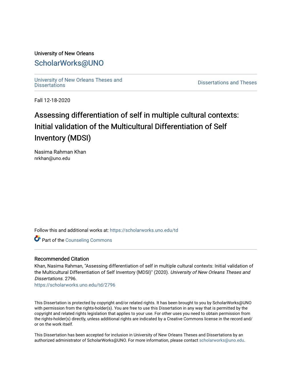 Assessing Differentiation of Self in Multiple Cultural Contexts: Initial Validation of the Multicultural Differentiation of Self Inventory (MDSI)