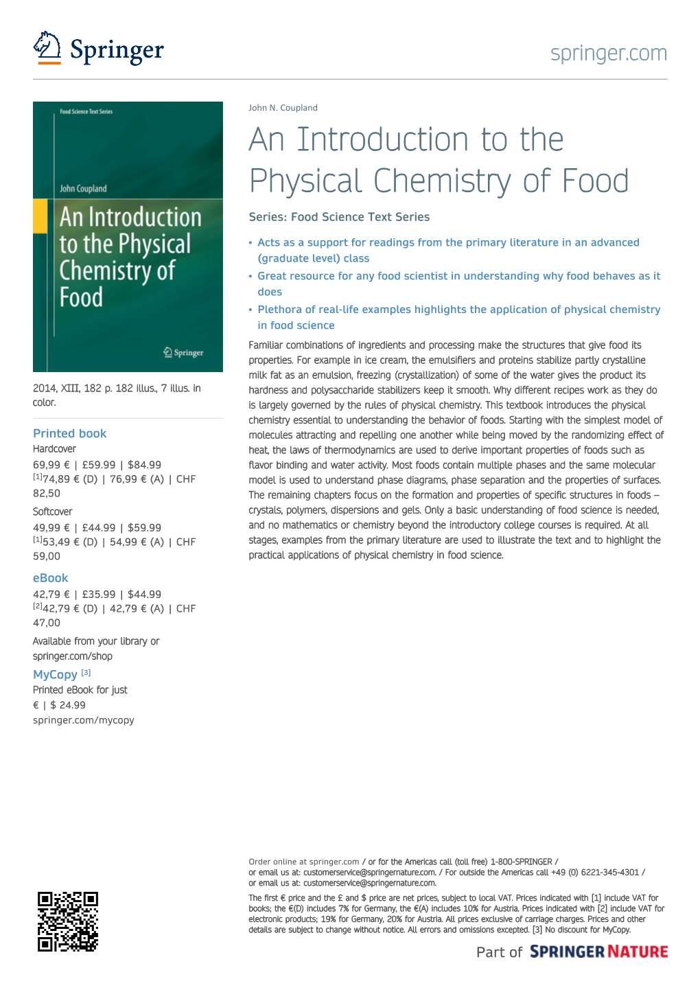 An Introduction to the Physical Chemistry of Food Series: Food Science Text Series