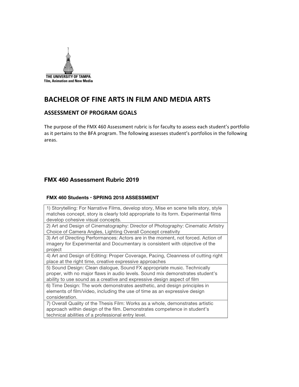 BFA in Film and Media Arts Learning Goals 2018