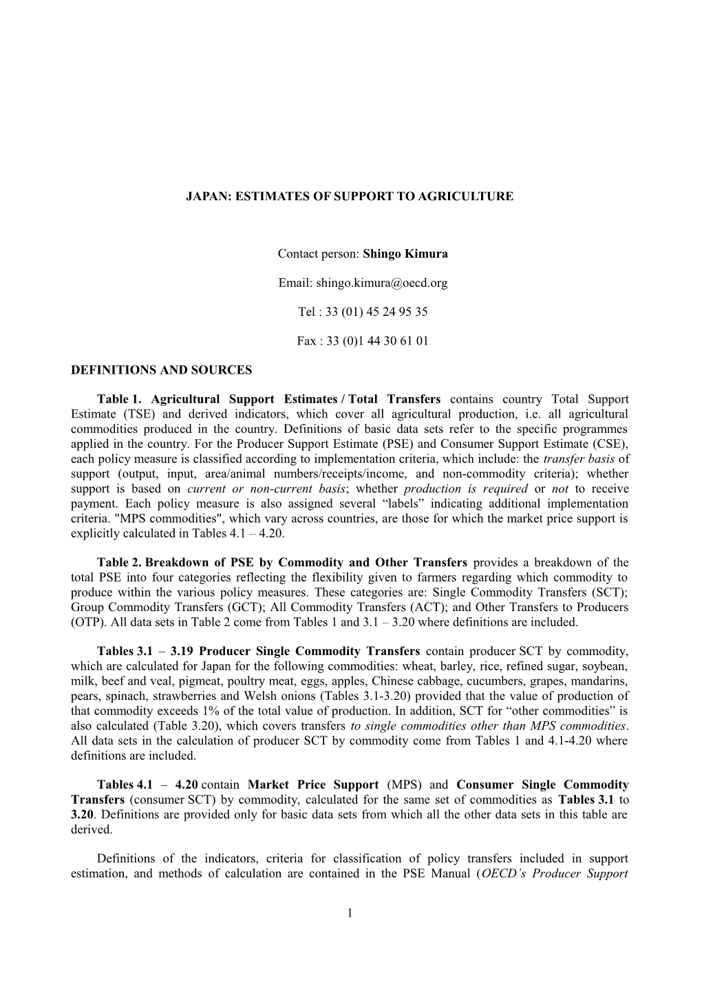 Switzerland : Estimates of Support to Agriculture s1