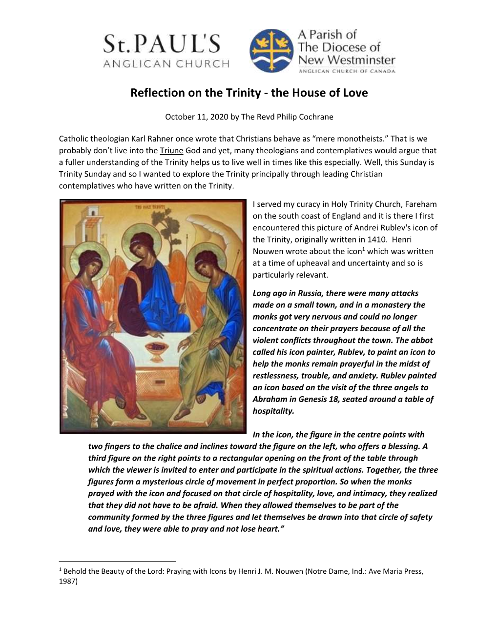 Reflection on the Trinity - the House of Love