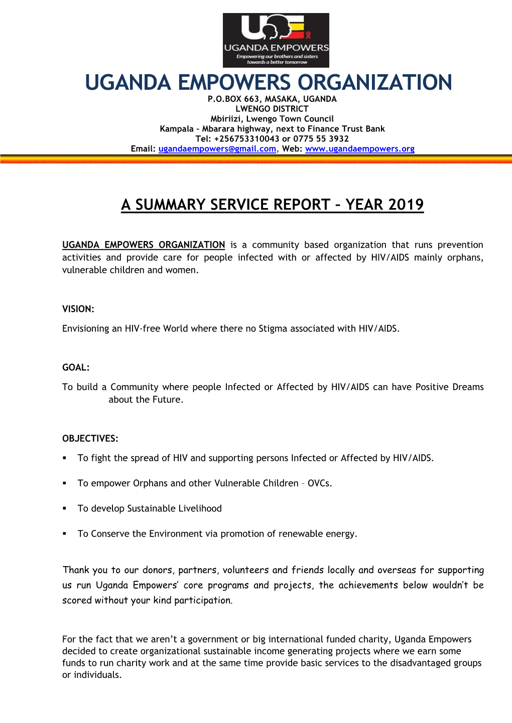 A Summary Service Report – Year 2019