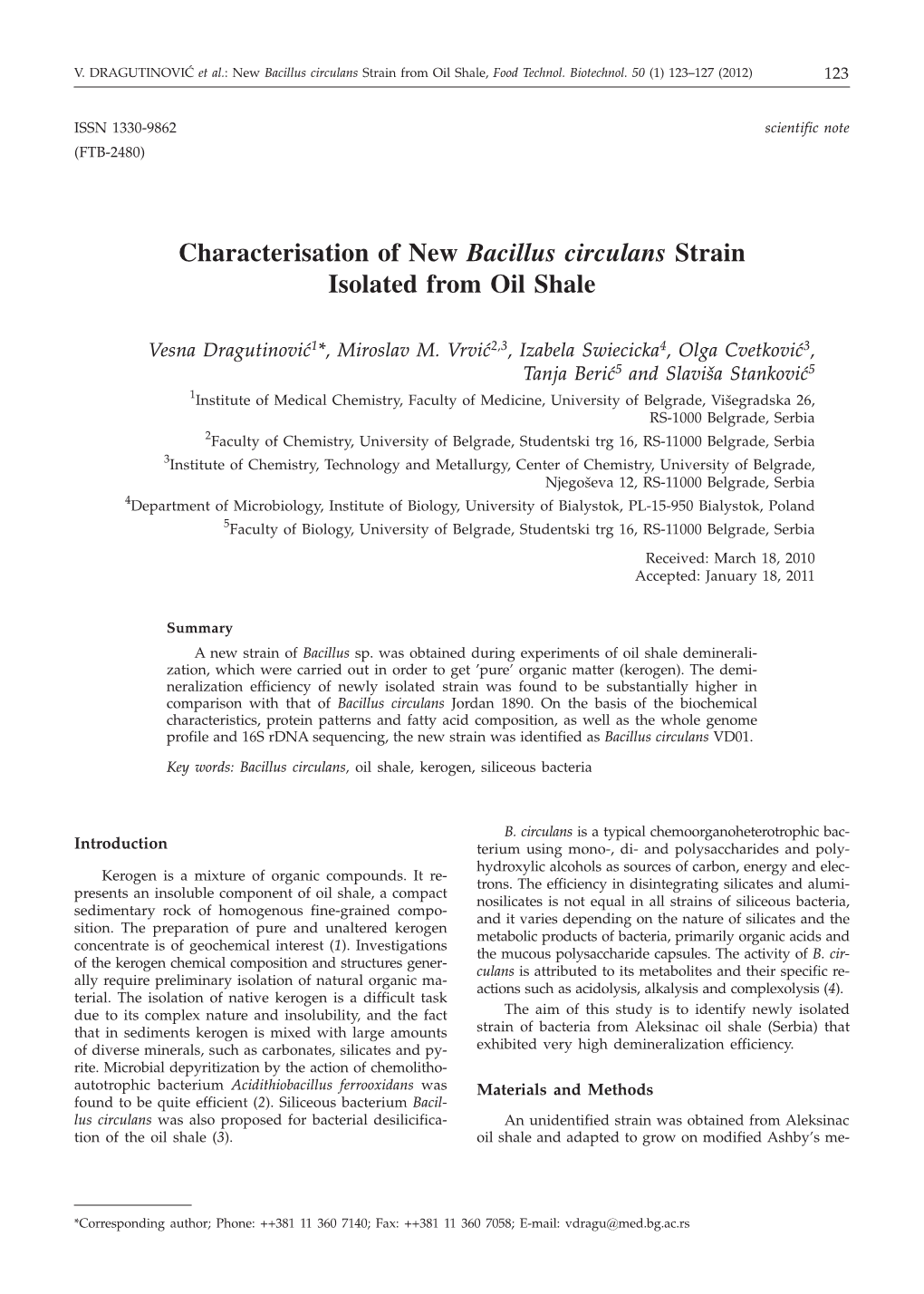 Characterisation of New Bacillus Circulans Strain Isolated from Oil Shale