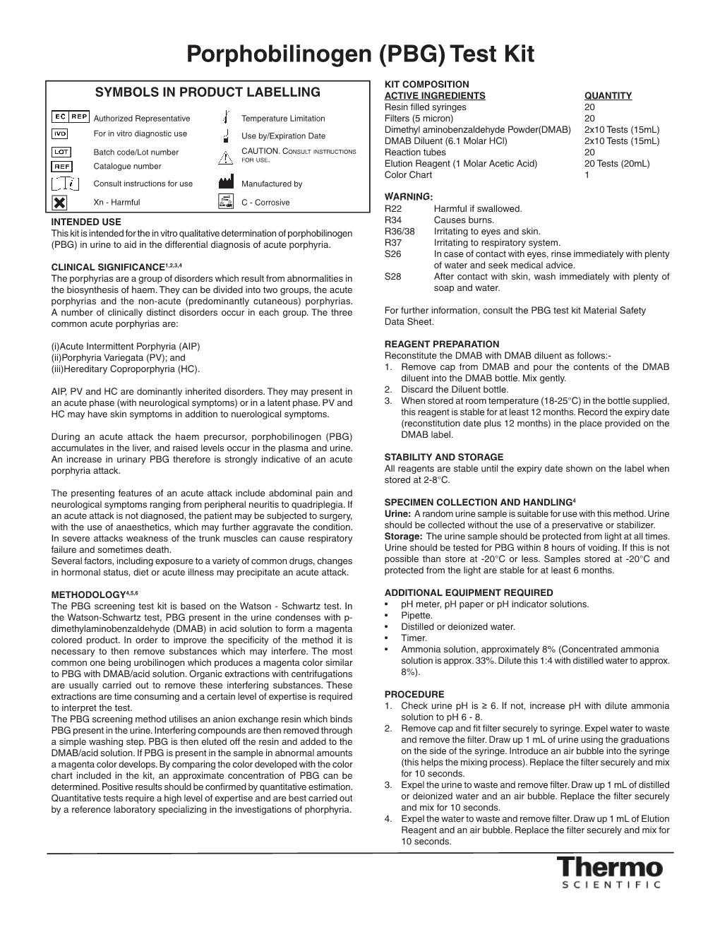 Porphobilinogen (PBG) Test Kit