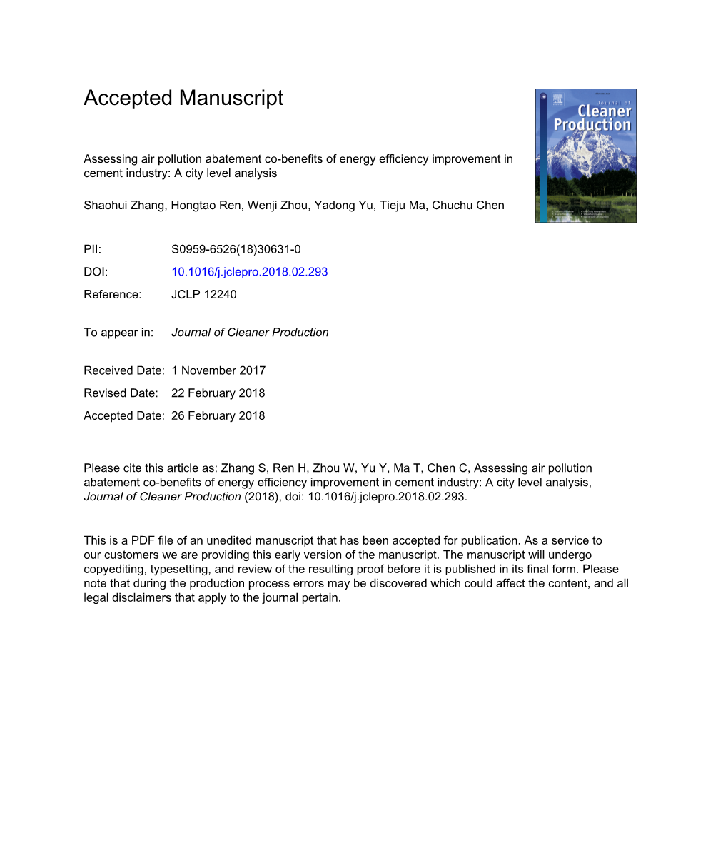 Assessing Air Pollution Abatement Co-Benefits of Energy Efficiency Improvement in Cement Industry: a City Level Analysis