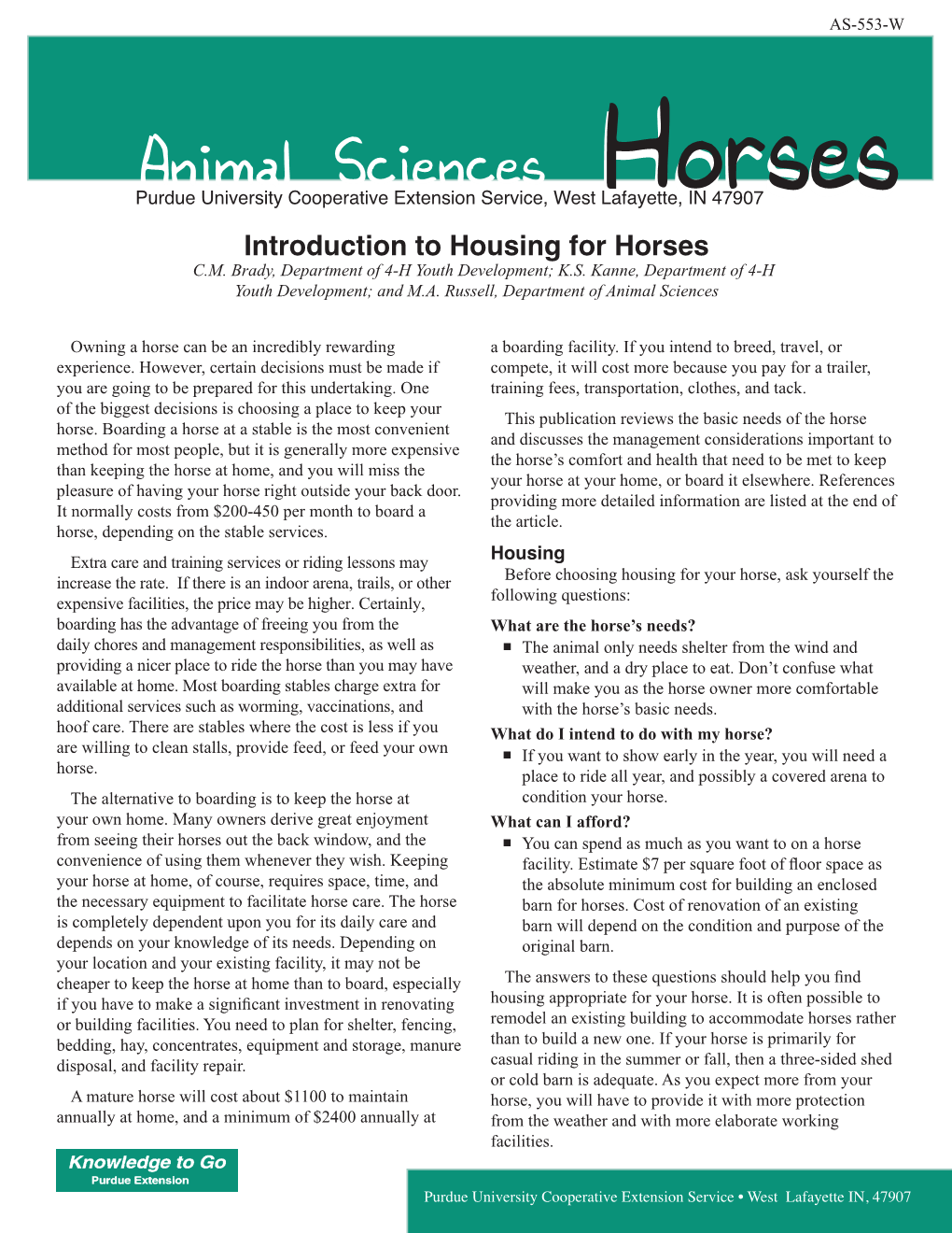 Introduction to Housing for Horses C.M