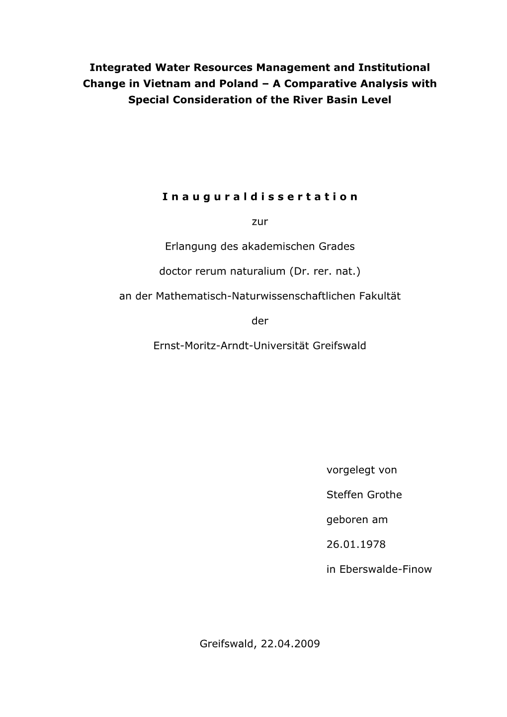 A Comparative Analysis with Special Consideration of the River Basin Level