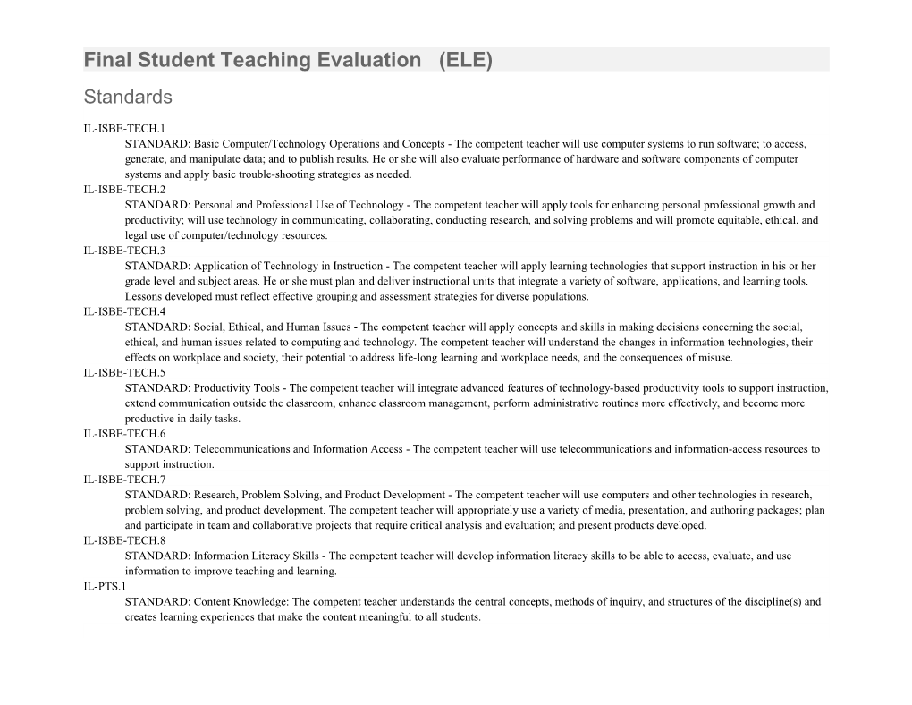 Final Student Teaching Evaluation (ELE)