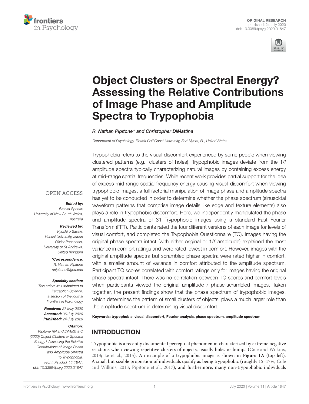 Assessing the Relative Contributions of Image Phase and Amplitude Spectra to Trypophobia