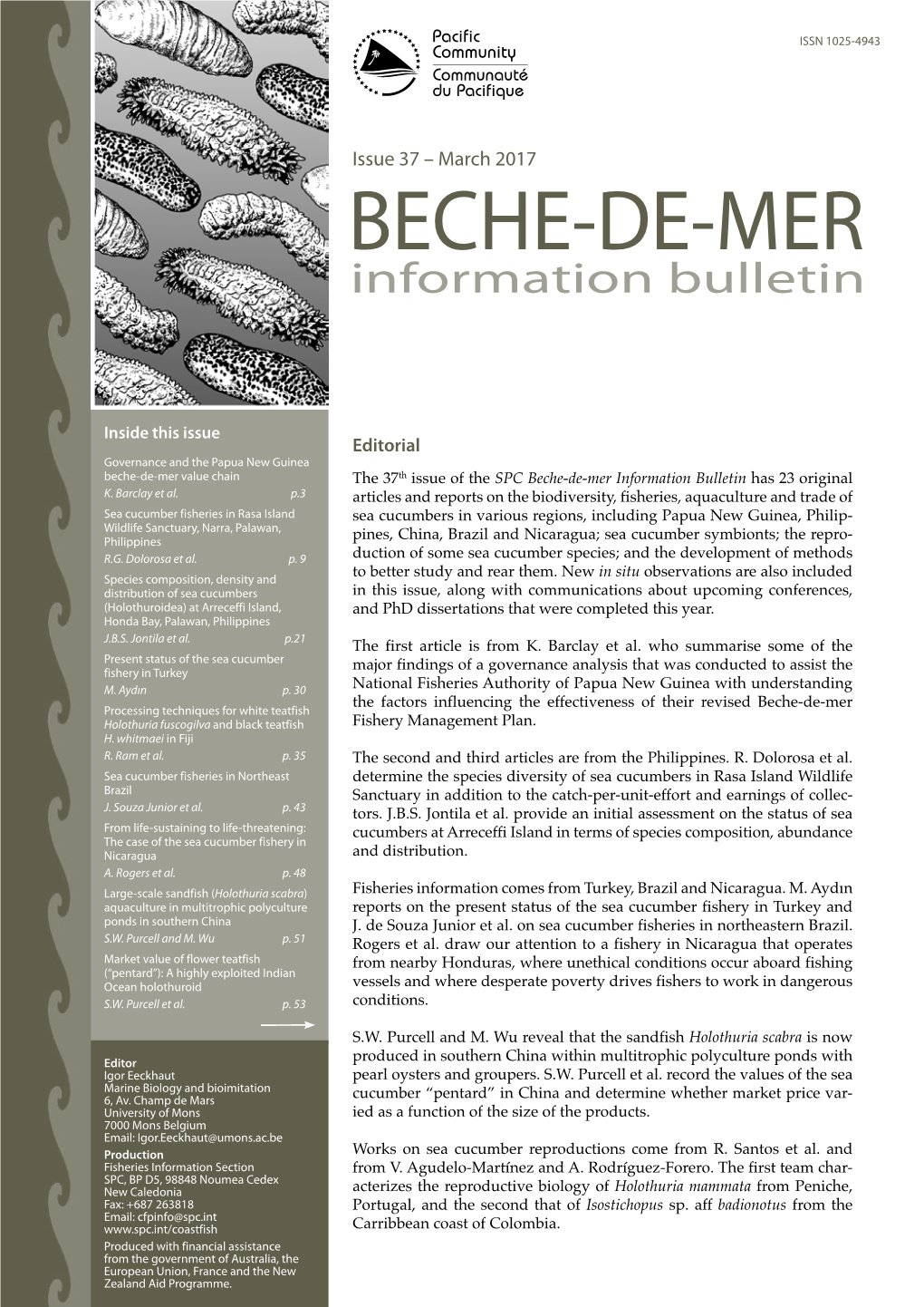 SPC Beche-De-Mer Information Bulletin Has 23 Original K