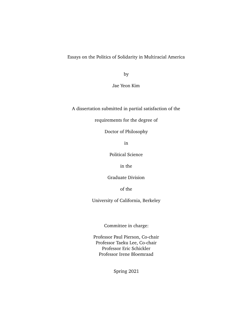 Essays on the Politics of Solidarity in Multiracial America