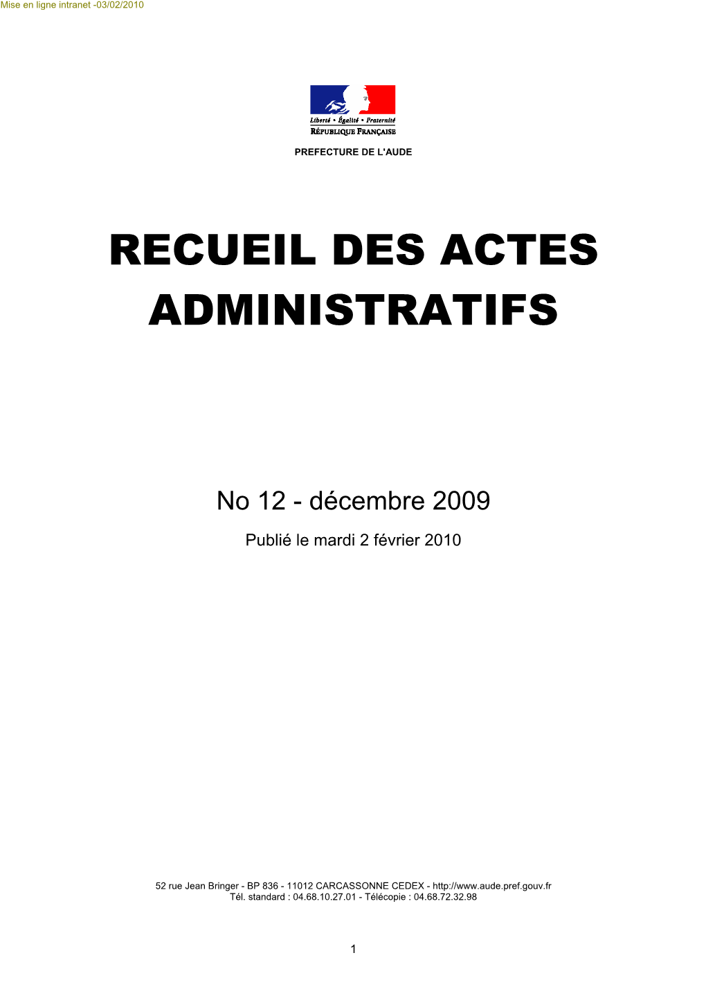 Cueil Des Actes Administratifs